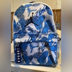 Nike White and Blue Kids Mini Backpack with Sneaker Print